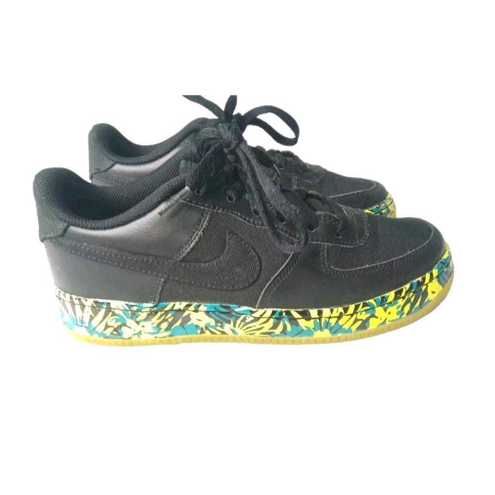 Nike Air Force 1 Premium Shoes Size 5.5 Y Black Volt Sneakers - Picture 2 of 8